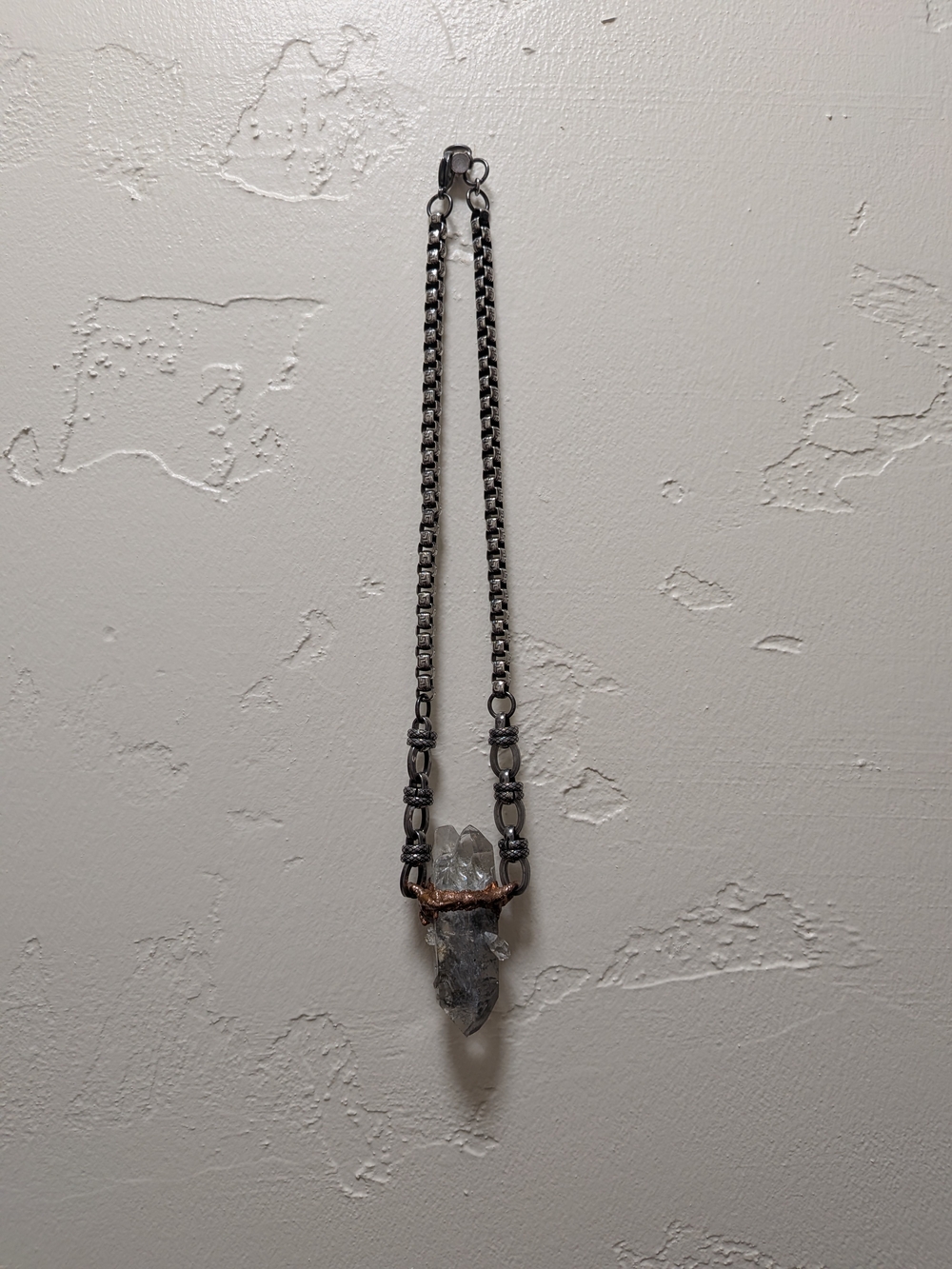 Handcrafted Clear Quartz Pendant Necklace - Black Chain